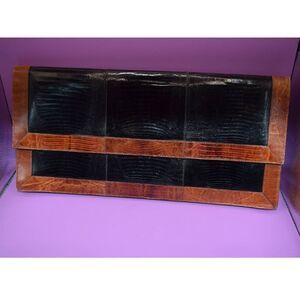 Towanny Black and Brown Genuine Lizard Leather Clutch Handbag